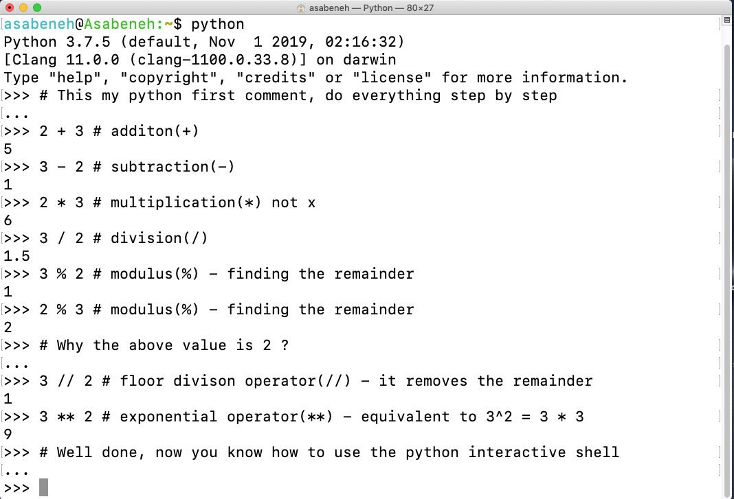 Operaciones en el shell de Python
